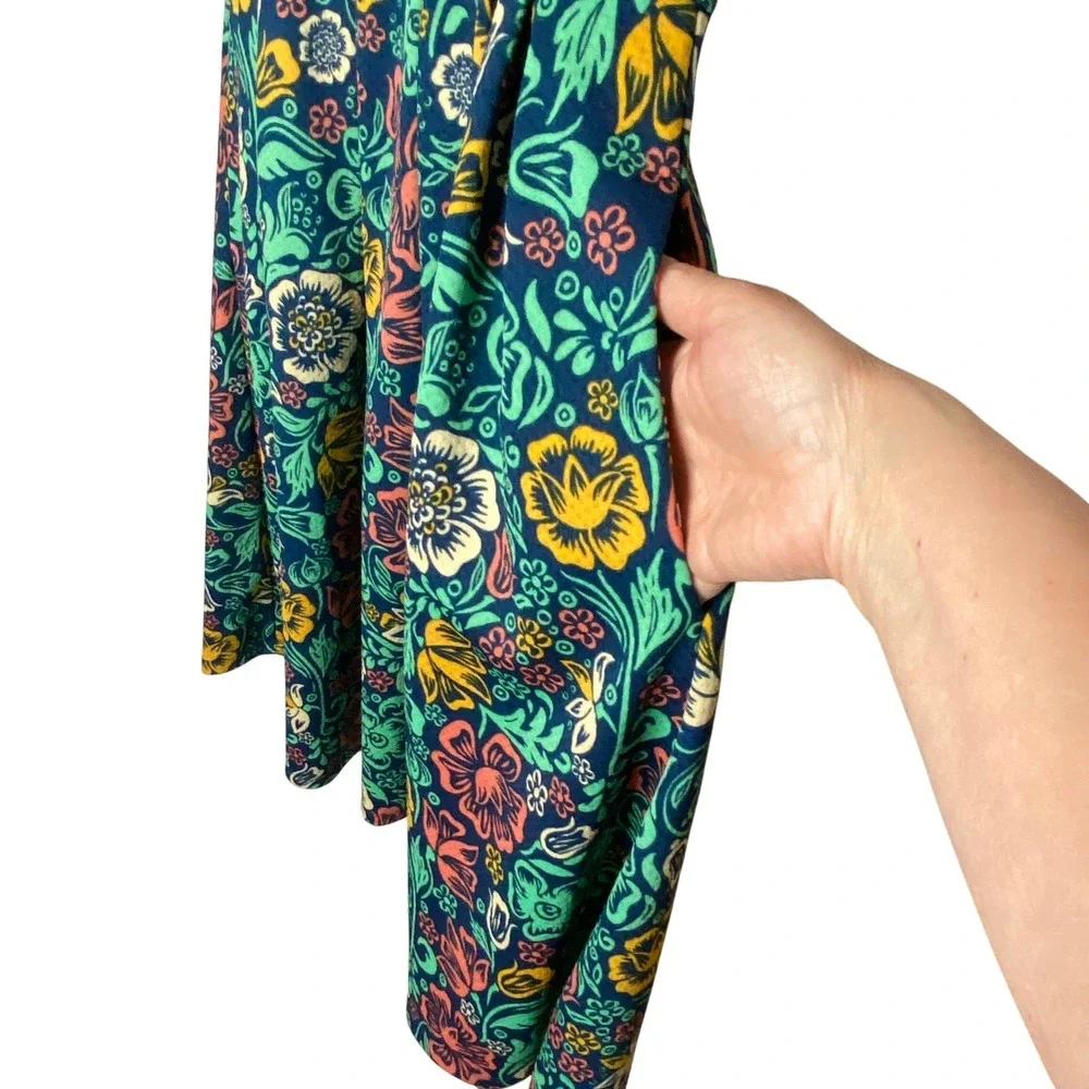 LuLaRoe Amelia Dress Womens Size M Retro Floral Garden Pleated Stretch Pockets